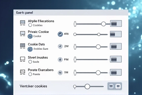 Imagine cu un panou de control sau setări, simbolizând gestionarea cookie-urilor