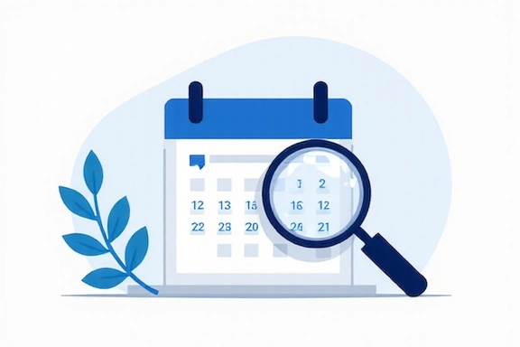 Imagine cu un calendar și o lupă, simbolizând actualizări de politici