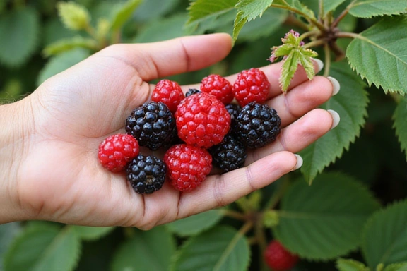 Mână culegând fructe de pădure proaspete, simbolizând ingrediente naturale și recoltare sustenabilă.