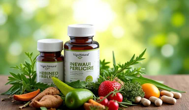Imagine ilustrativă cu plante naturale și produse VigorNatural
